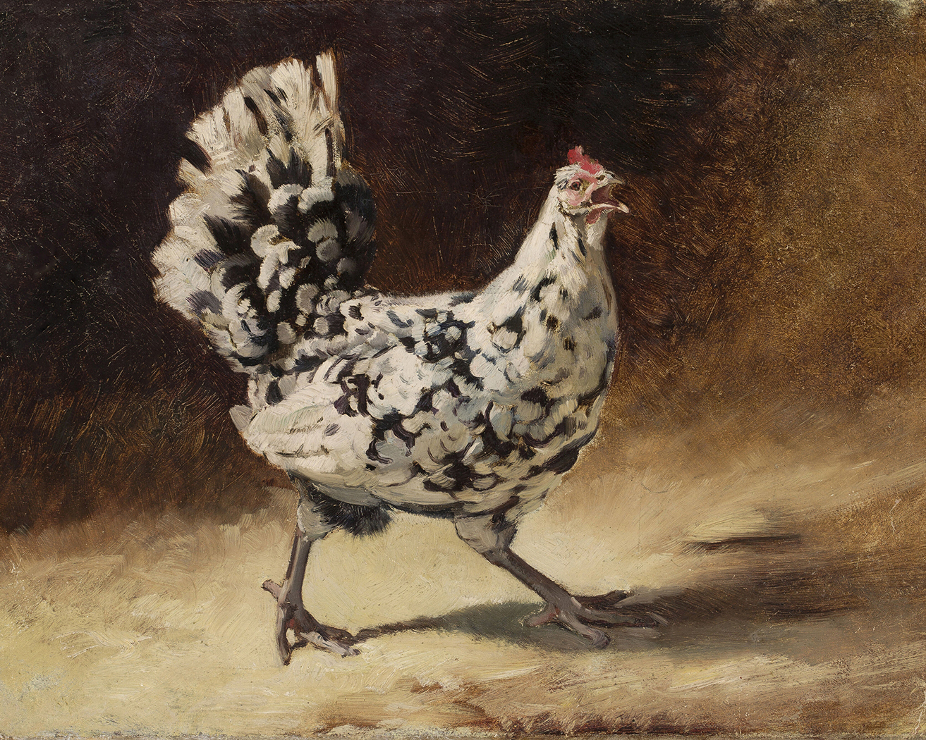 Farm/Pastoral Farm Black and White Chicken Oil Painting P ...