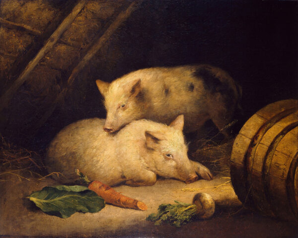 Farm/Pastoral Farm Two Pigs Framed Oil Painting Print on Canvas