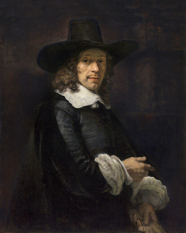 Painting Prints on Canvas Moody Dutch Gentleman in Tall Hat Framed Oil Painting Print on Canvas