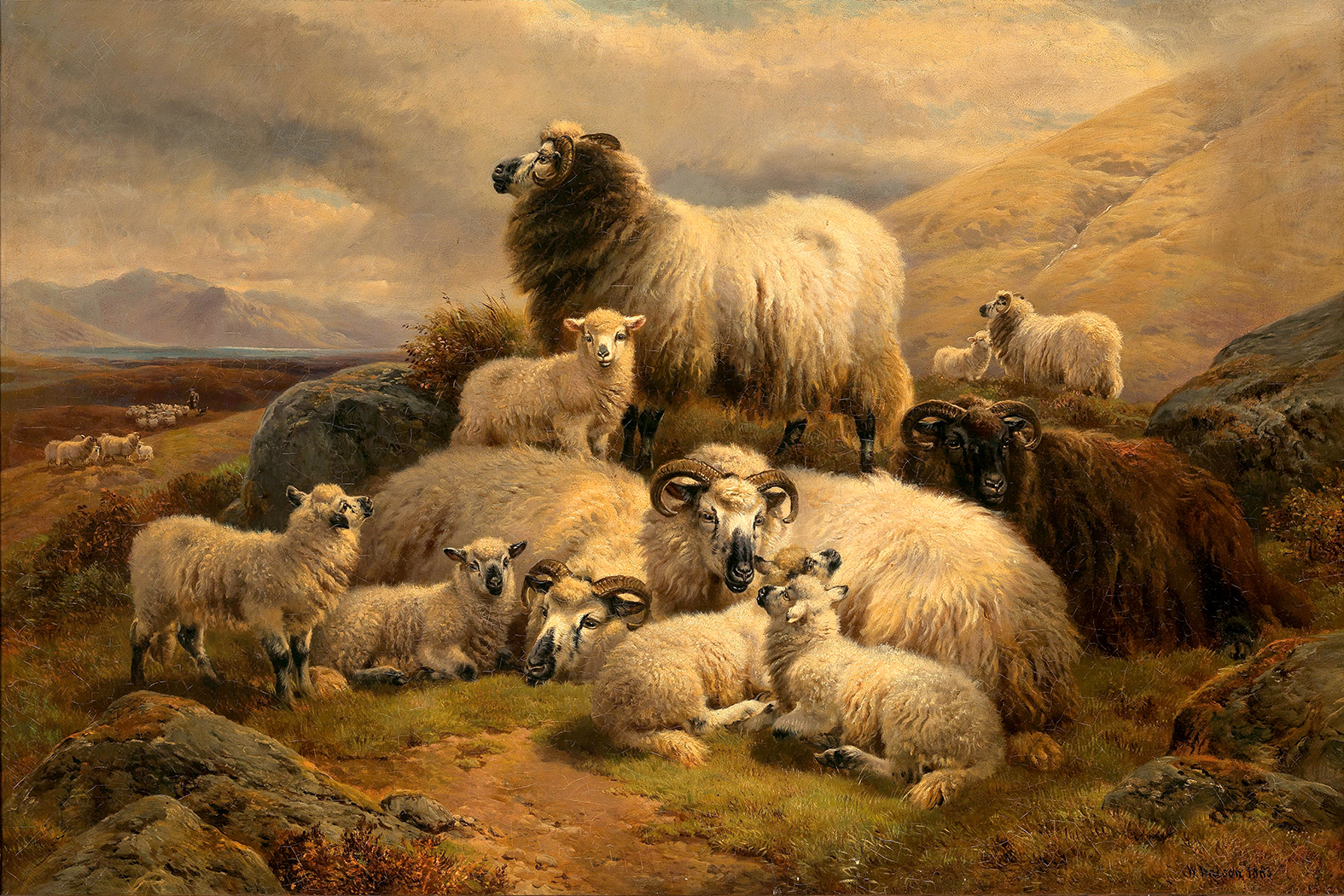 Farm/Pastoral Farm Sheep in Scottish Highlands Framed Oil ...