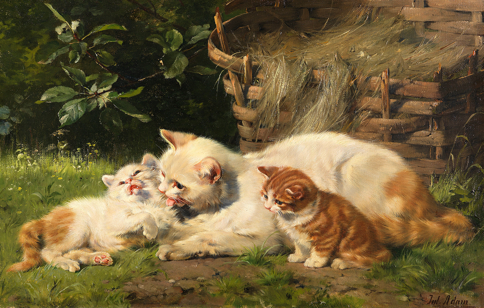 Cat and Kittens Framed Oil Painting Pr ...