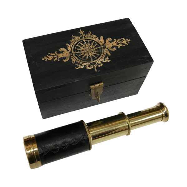 Nautical Decor & Souvenirs Nautical Brass Telescope with Compass Rose Engraved Wood Storage Box