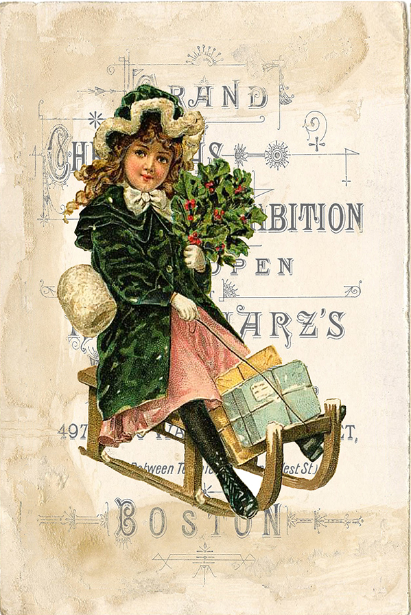 Christmas Children Victorian Girl on Sled Framed Print ...