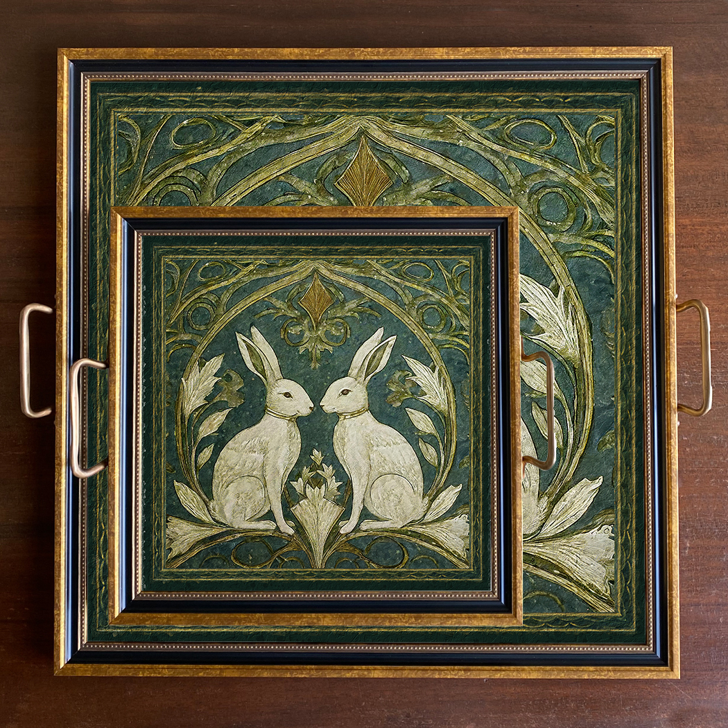 Easter Botanical/Zoological Two Rabbits Framed Print or Decorative Tray