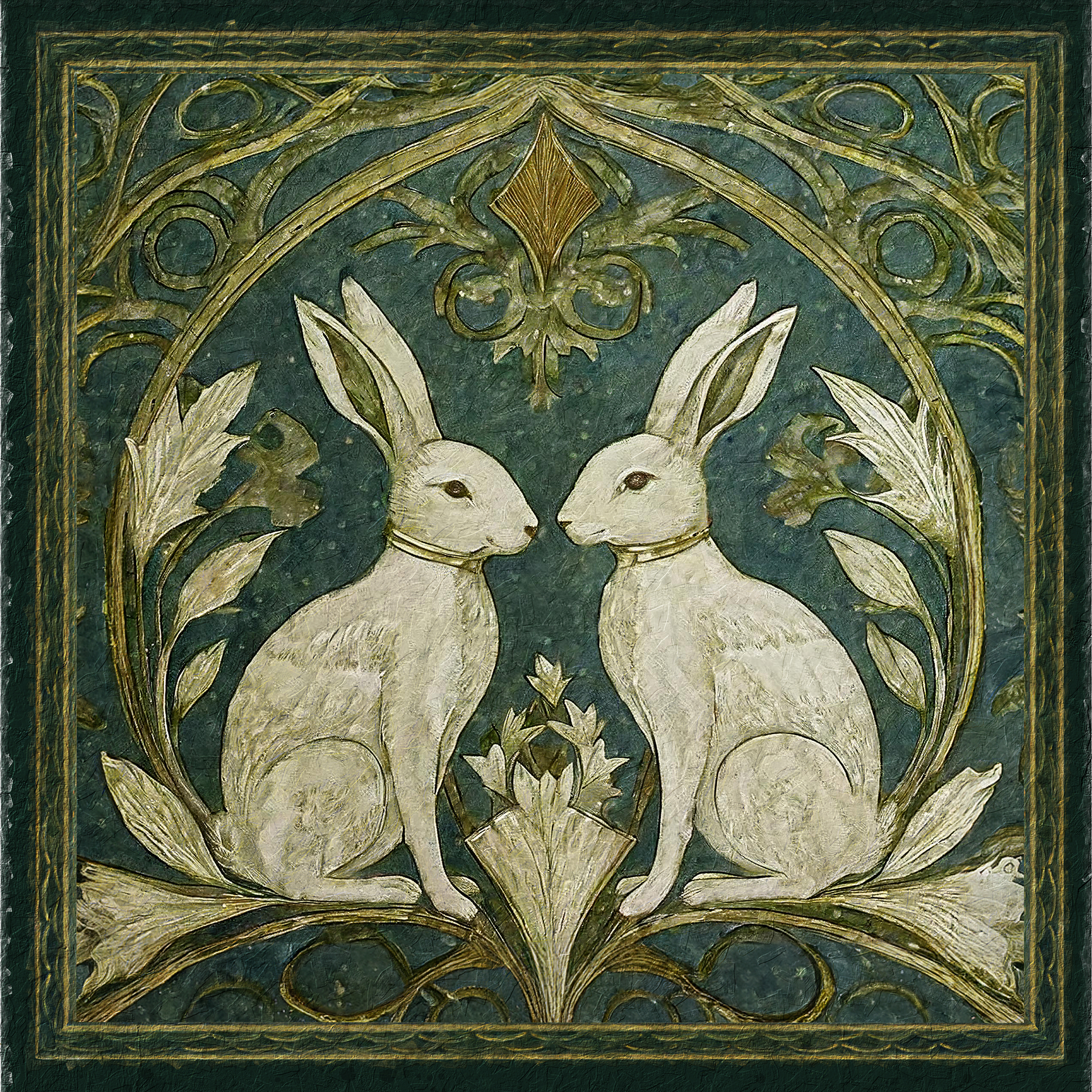 Easter Botanical/Zoological Two Rabbits Framed Print or Decorative Tray