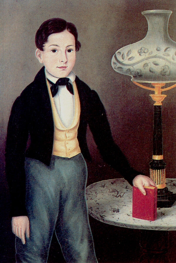 Painting Prints on Canvas Early American Boy with Lamp Framed Oil Painting Print on Canvas