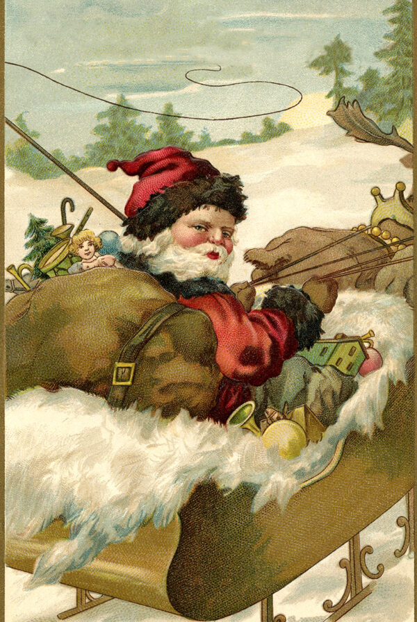Christmas Decor Christmas Santa in Sled Victorian Christams Framed Oil Painting Print on Canvas