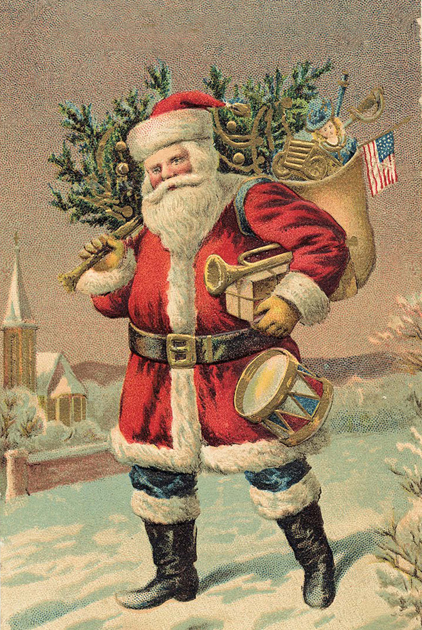 Christmas Decor Christmas Santa Loaded with Goodies Framed Postcard Print on Canvas