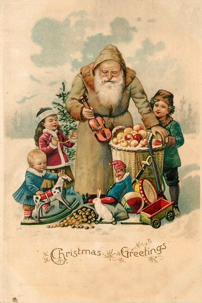 Christmas Decor Children Victorian Santa and Children Framed Postcard Print on Canvas