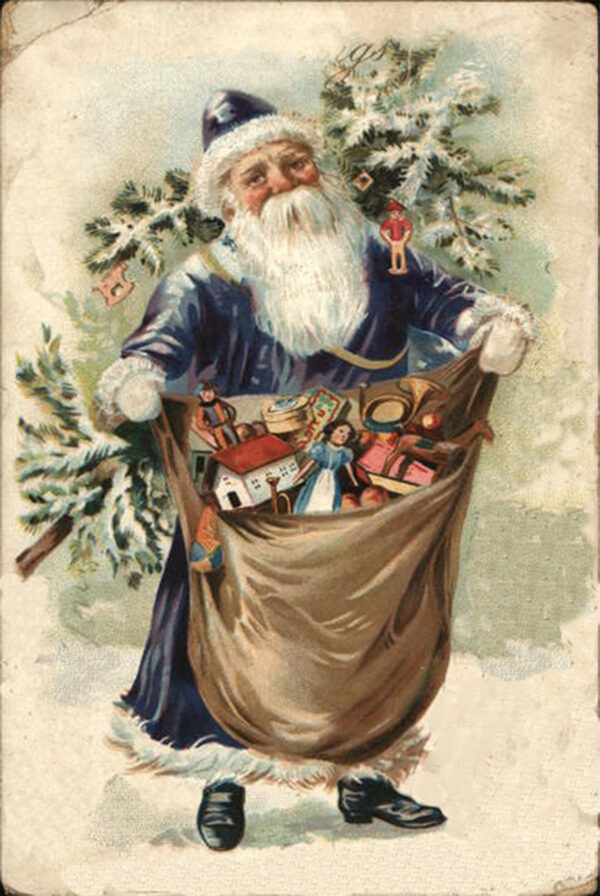 Christmas Decor Christmas Santa with Bag of Toys Victorian Framed Oil Painting Print on Canvas