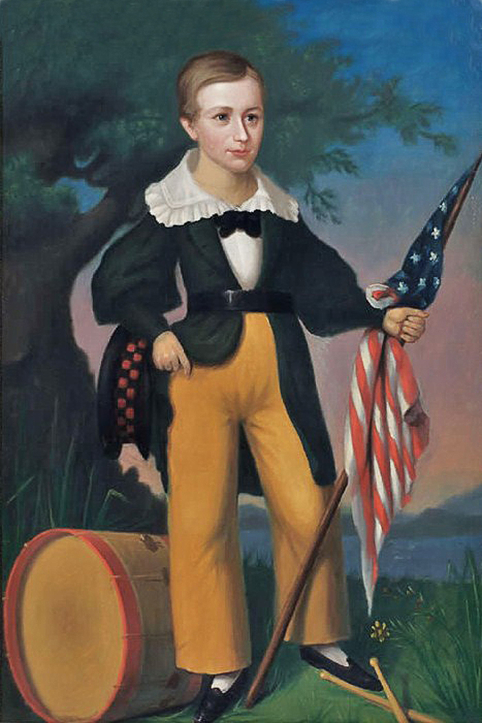 Painting Prints on Canvas Early American Boy with Flag and Drum Framed Oil Pain ...
