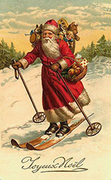 Christmas Decor Christmas Santa on Skis Framed Oil Painting Prin ...