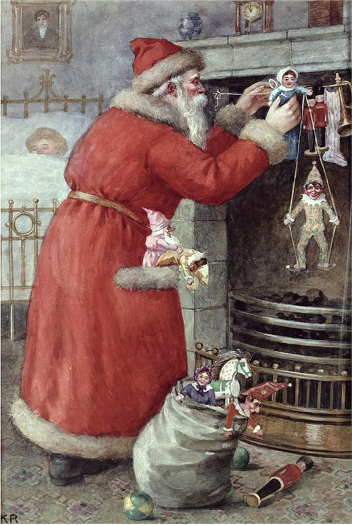 Christmas Decor Christmas Santa Filling Stockings Framed Oil Painting Print on Canvas