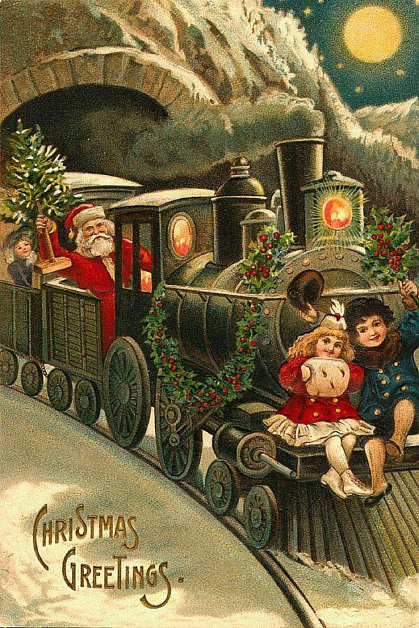 Christmas Decor Children Santa’s Christmas Train Framed Victorian Print on Canvas