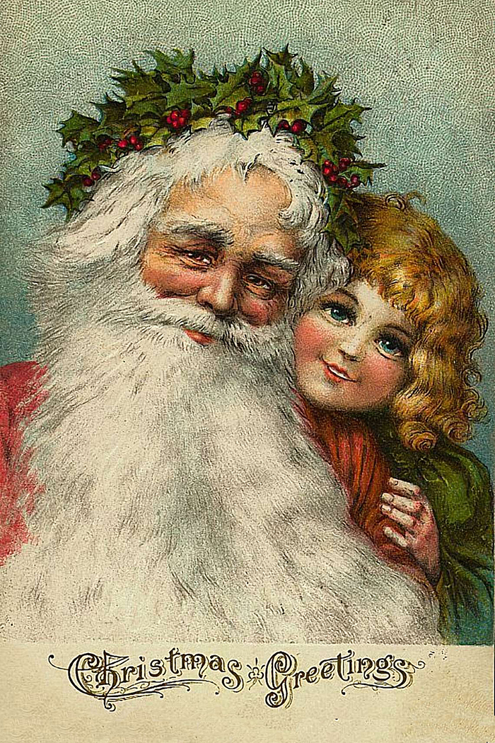 Christmas Decor Children Santa with Little Girl Framed Victoria ...