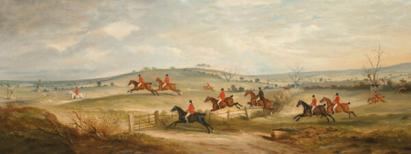 Equestrian/Fox Equestrian Quorn Hunt in Full Cry Fox Hunt Landscape Scene Framed Oil Painting Print on Canvas