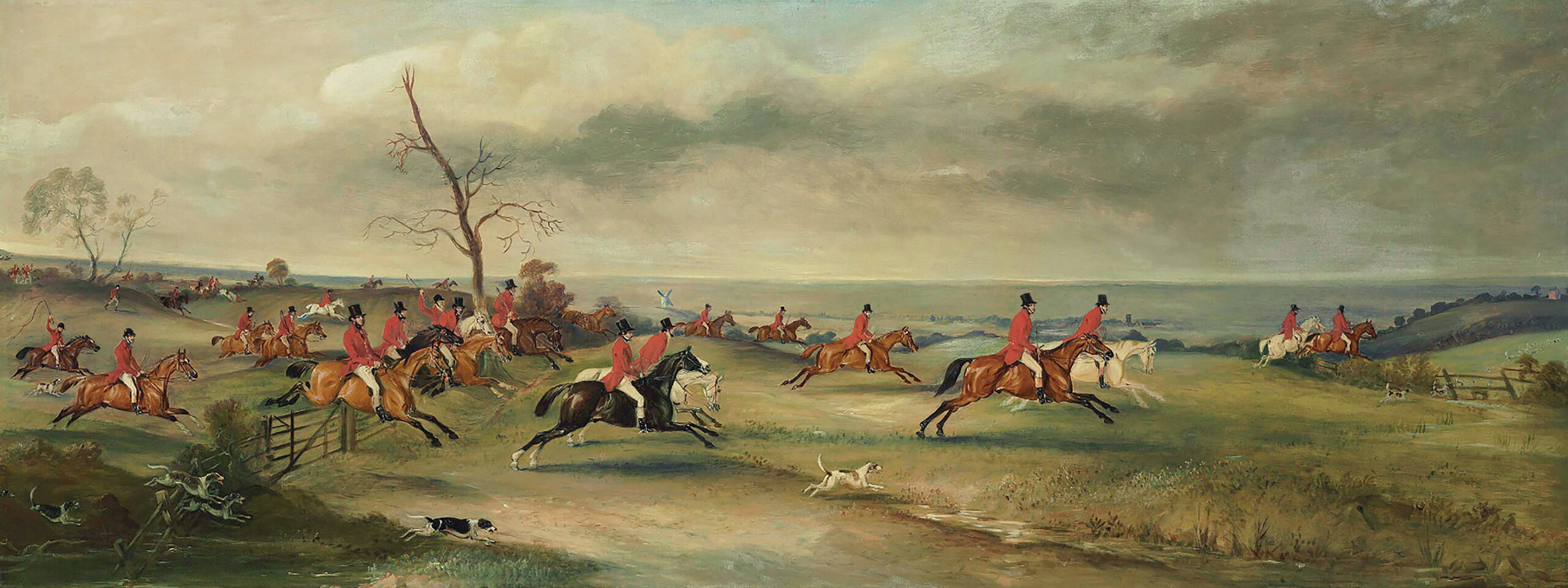 Equestrian/Fox Equestrian Fox Hunt Landscape Scene Framed Oil Pa ...