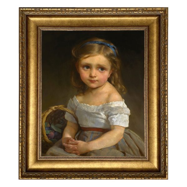 Painting Prints on Canvas Children Little Girl with Basket of Plums