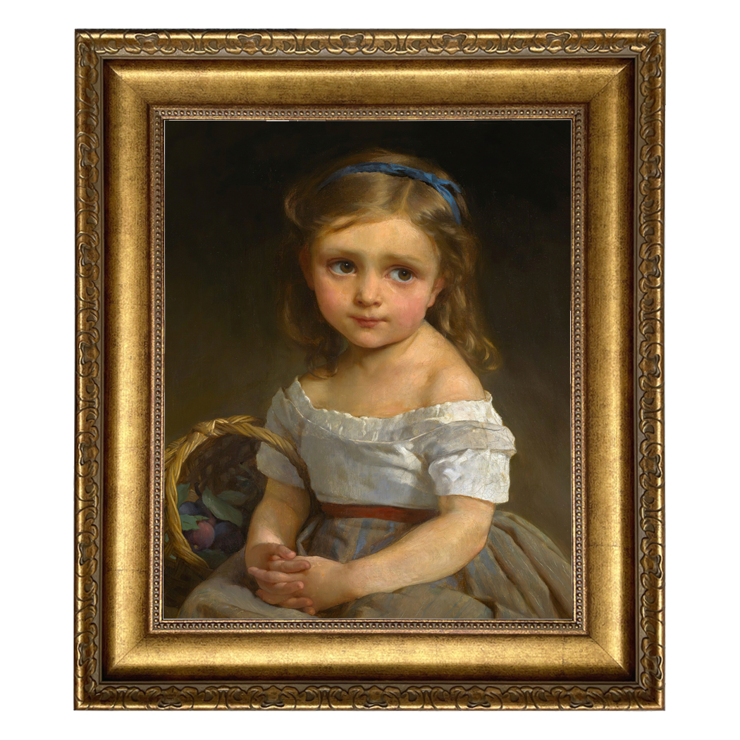 Painting Prints on Canvas Children Little Girl with Basket of Plums ...