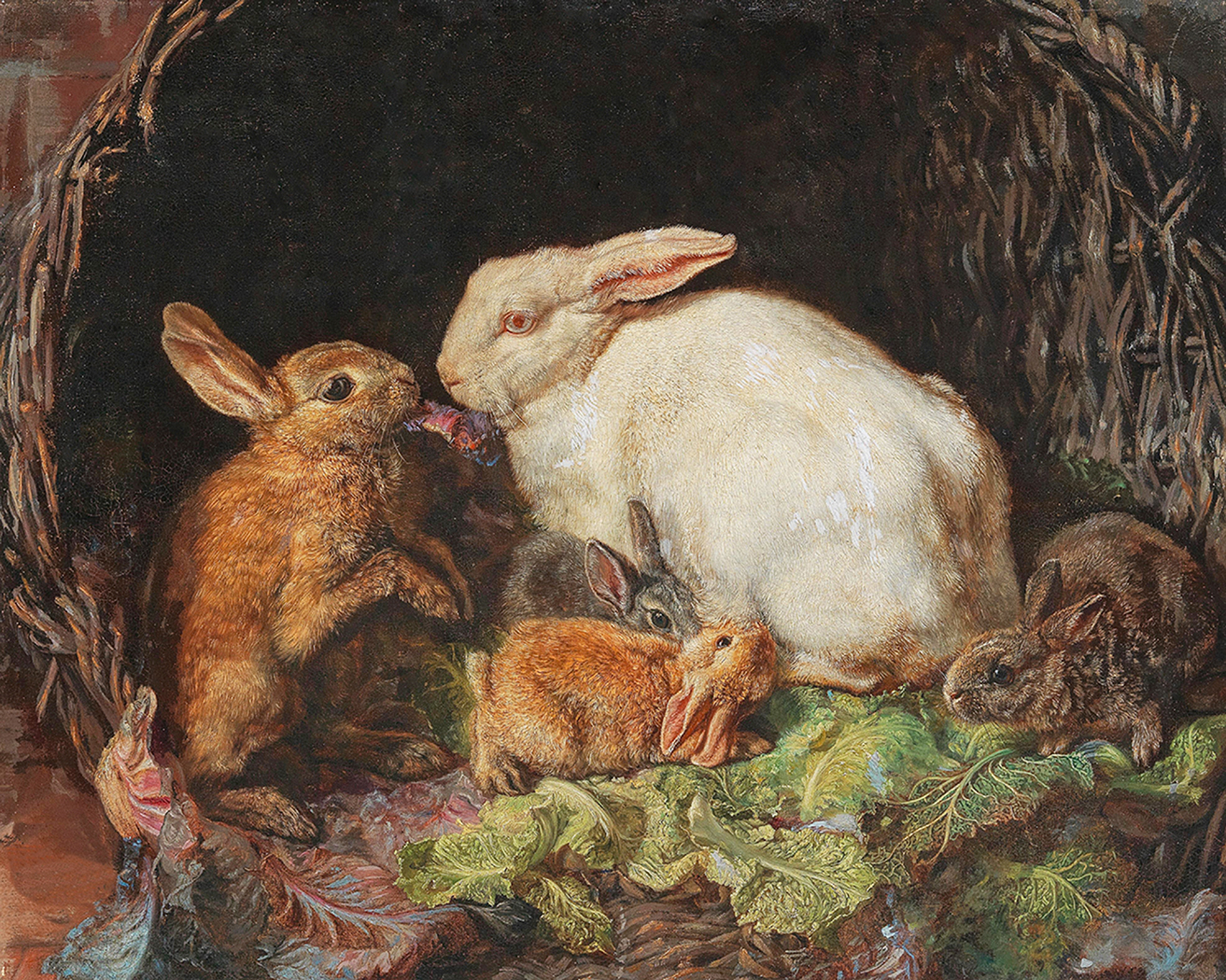 Farm/Pastoral Farm Hares and Young Framed Oil Painting Pr ...