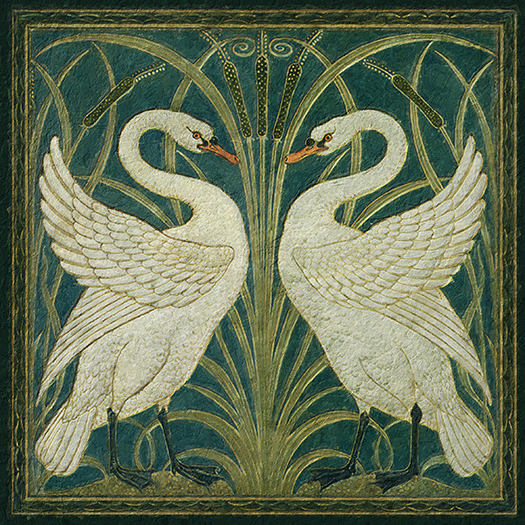 Marine Life/Birds Botanical/Zoological Two White Swans Decorative Tray with Brass Handles