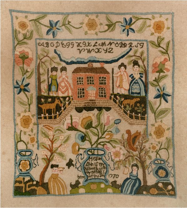 Sampler/Needlework Early American Megan Ann 1770 Antique Embroidery Needlepoint Sampler Framed PRINT