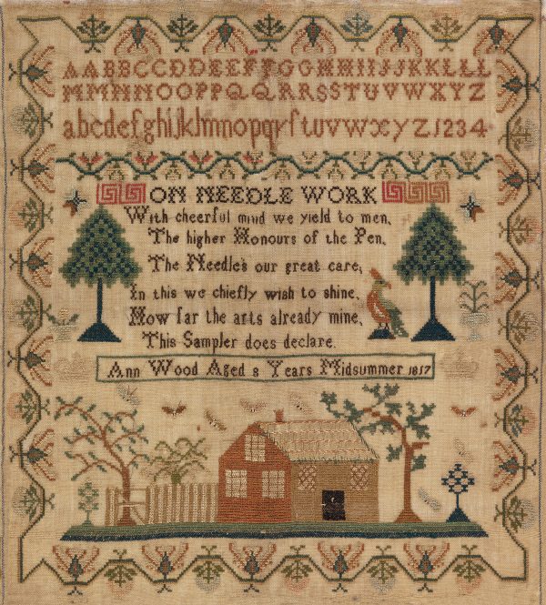 Sampler Prints Early American Ann Wood 1817 Embroidery Needlepoint Sampler Framed PRINT