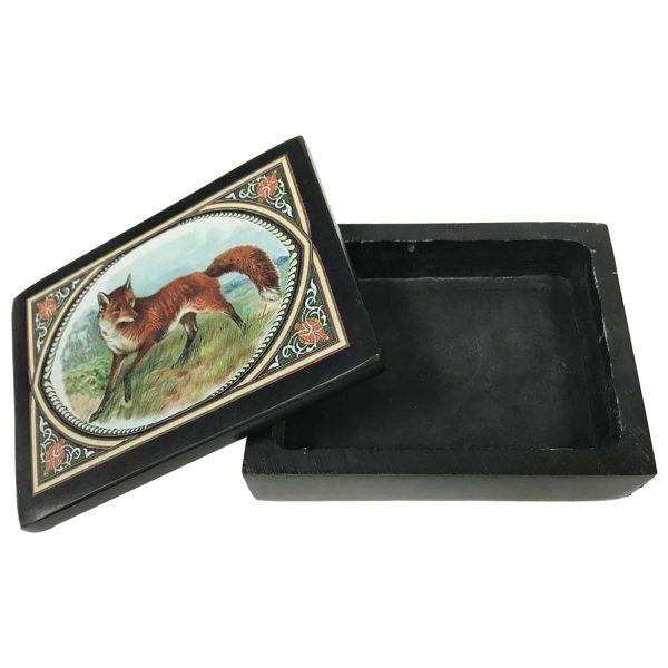 Decorative Boxes Equestrian 4″ Fox Black Soap Stone Decorative Box