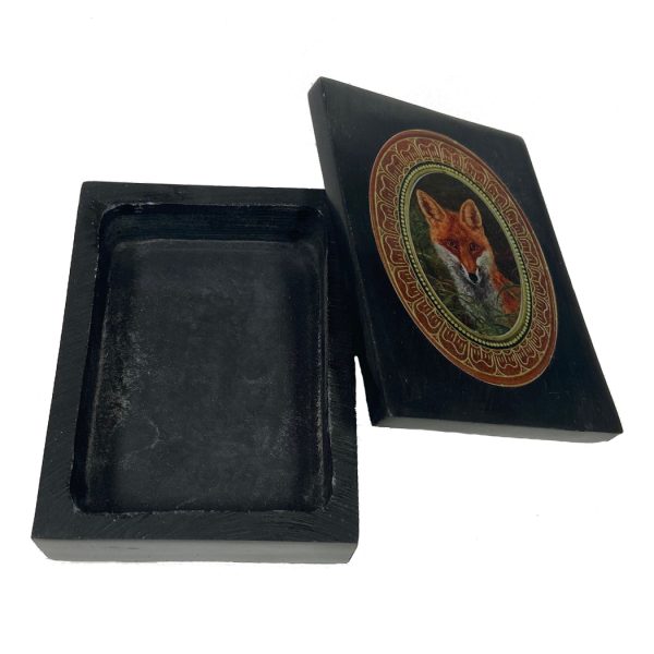 Decorative Boxes Equestrian 4″ Fox in the Grass Black Soap Stone Decorative Box