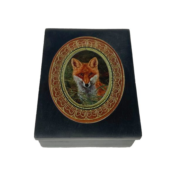 Decorative Boxes Equestrian 4″ Fox in the Grass Black Soap Stone Decorative Box