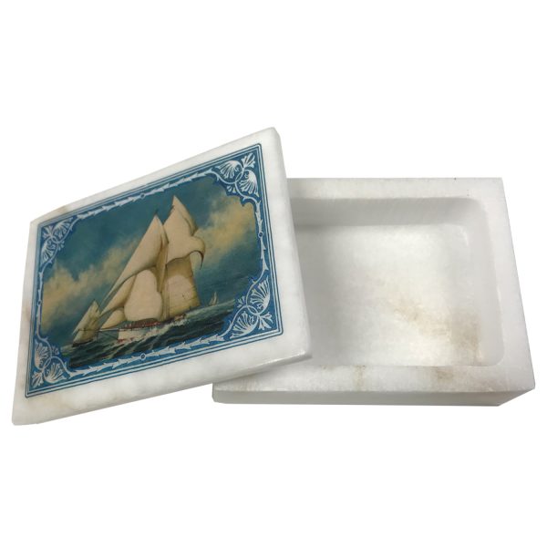 Decorative Boxes Nautical Yacht Mayflower America’s Cup White Soap Stone Decorative Box