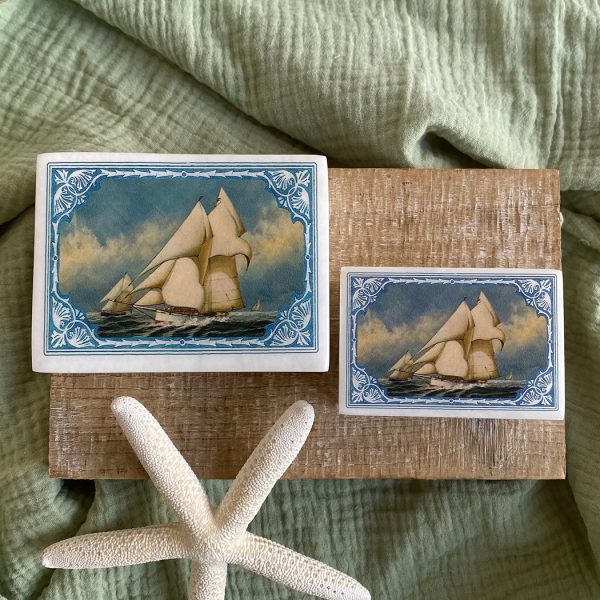 Decorative Boxes Nautical Yacht Mayflower America’s Cup White Soap Stone Decorative Box