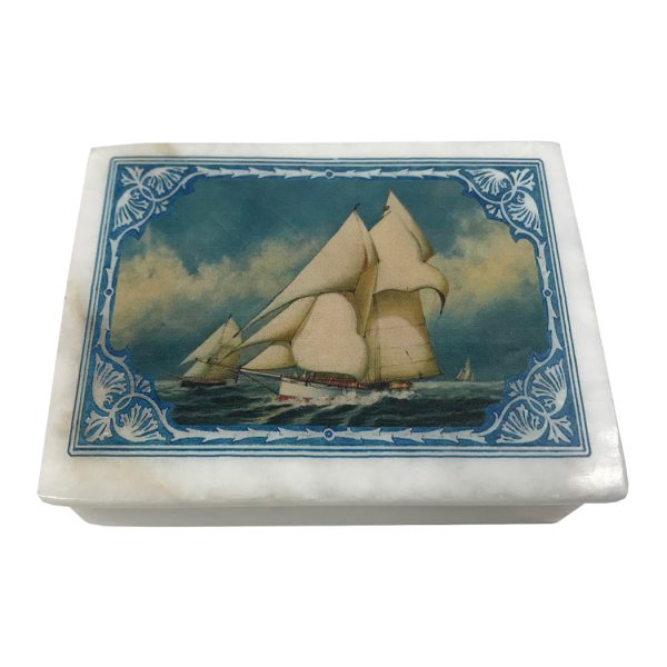 Decorative Boxes Nautical Yacht Mayflower America’s Cup White Soap Stone Decorative Box