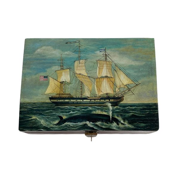 Decorative Boxes Nautical 6-1/2″ American Whaling Ship Decorative Wood Box