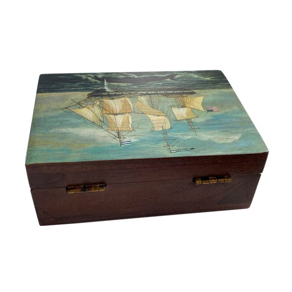 Decorative Boxes Nautical 6-1/2″ American Whaling Ship Decorative Wood Box