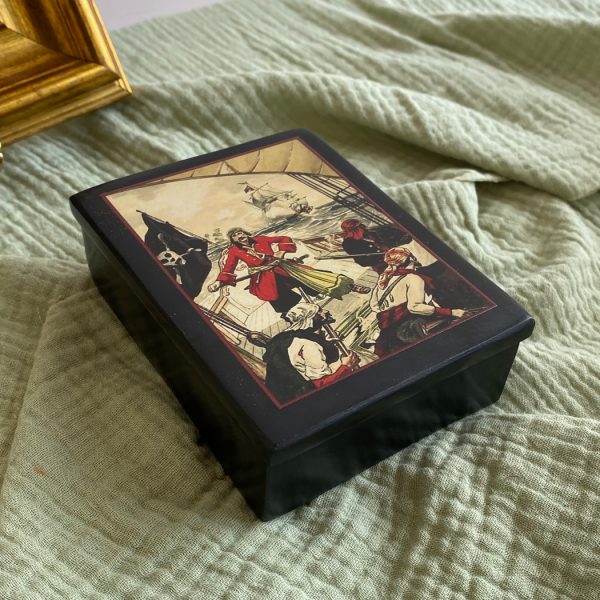 Decorative Boxes Nautical 4″ Black Soap Stone Pirate Ship’s Deck Scene Decorative Box