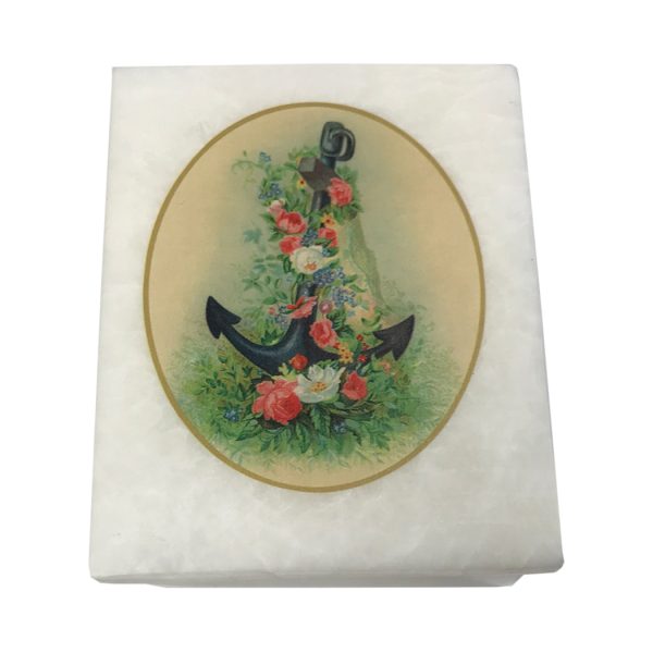 Decorative Boxes Nautical 4″ Anchor and Flower White Soap Stone Trinket-Jewelry Box