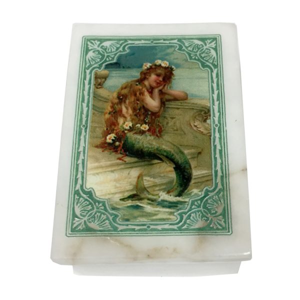 Decorative Boxes Children 3″ Mermaid Daydreaming Printed White Soap Stone Decorative Box