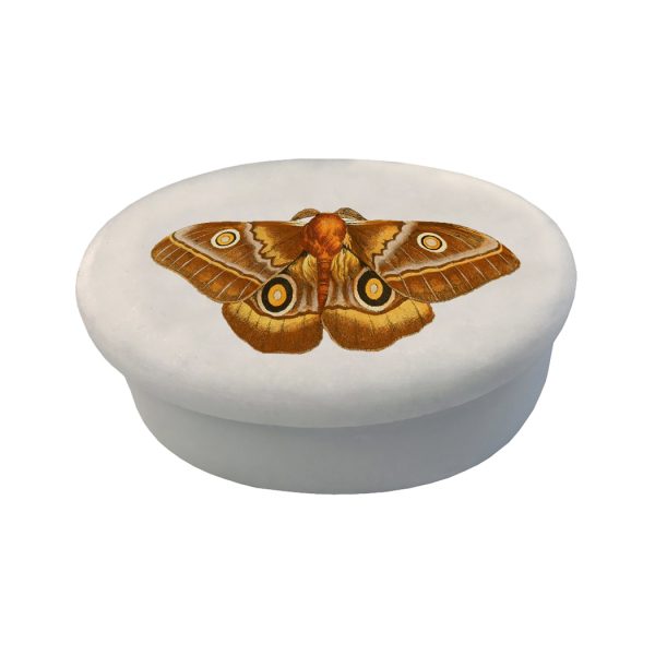 Decorative Boxes Botanical/Zoological 3″ Emperor Moth White Oval Soap Stone Trinket-Jewelry Box