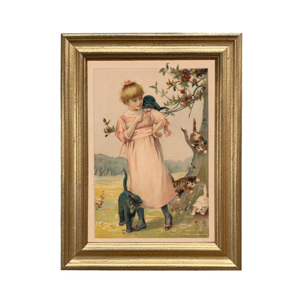 Portrait Children Young Girl with Pet Cats Framed Print