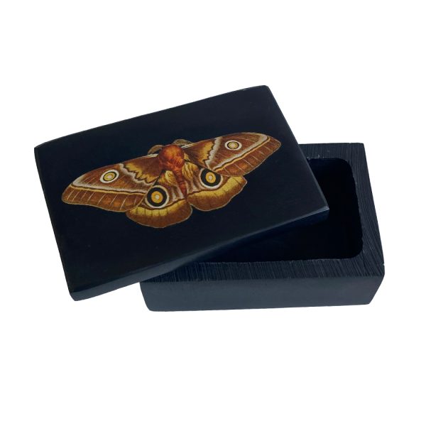 Decorative Boxes Botanical/Zoological 3″ Emperor Moth Black Soap Stone Trinket Box