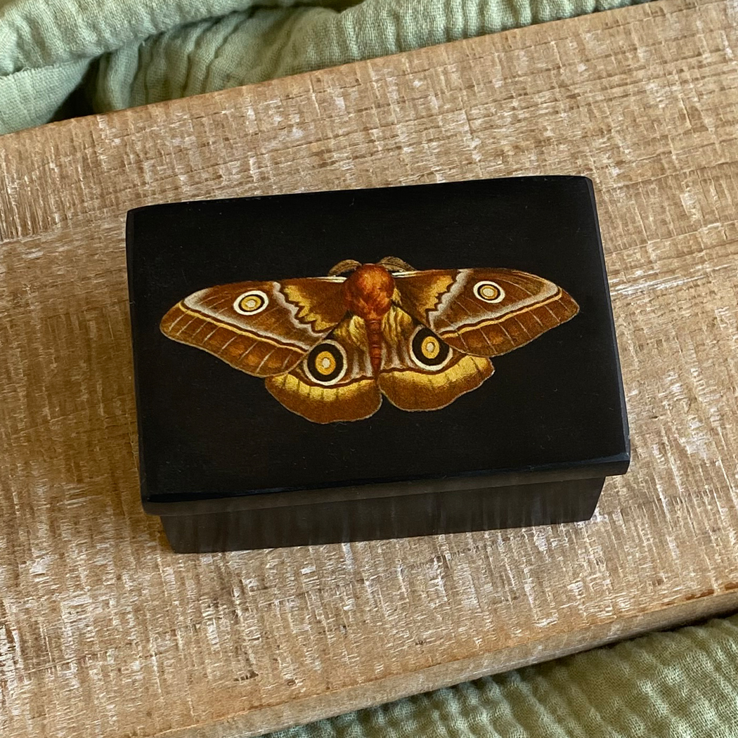 Decorative Boxes Botanical/Zoological 3″ Emperor Moth Black Soap Stone ...