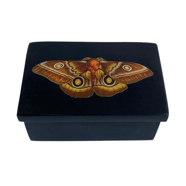 Decorative Boxes Botanical/Zoological 3″ Emperor Moth Black Soap Stone Trinket Box