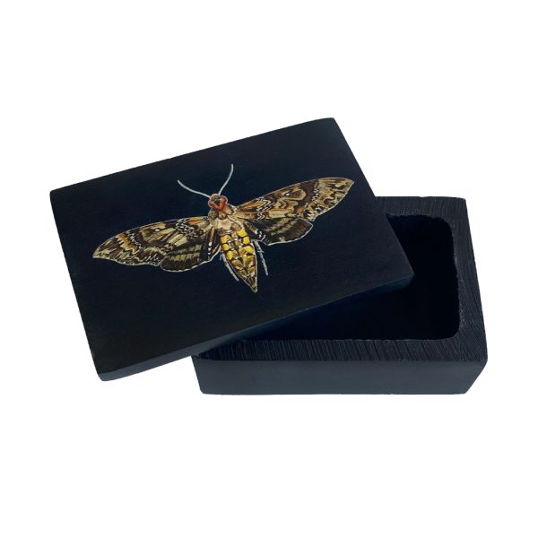 Decorative Boxes Botanical/Zoological 3″ Hawk Moth Black Soap Stone Trinket Box