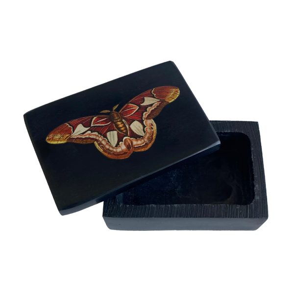 Decorative Boxes Botanical/Zoological 3″ Atlas Moth Black Soap Stone Trinket Box