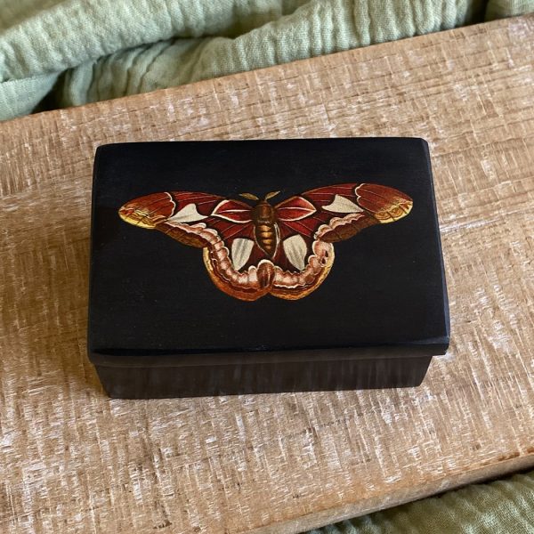 Decorative Boxes Botanical/Zoological 3″ Atlas Moth Black Soap Stone Trinket Box