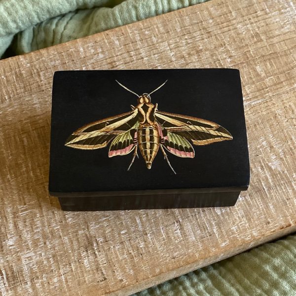 Decorative Boxes Botanical/Zoological 3″ Sphinx Moth Black Soap Stone Trinket Box