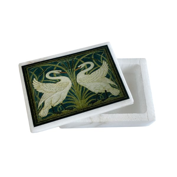 Decorative Boxes Nautical 4″ Two White Swans White Soap Stone Trinket Jewelry Box