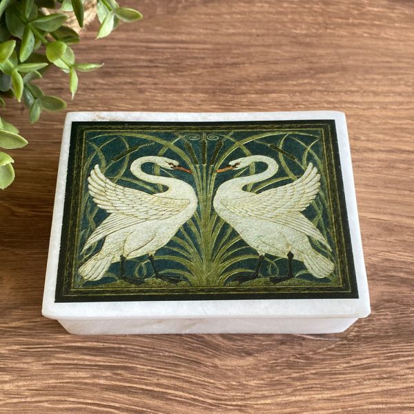 Decorative Boxes Nautical 4″ Two White Swans White Soap Stone Trinket Jewelry Box
