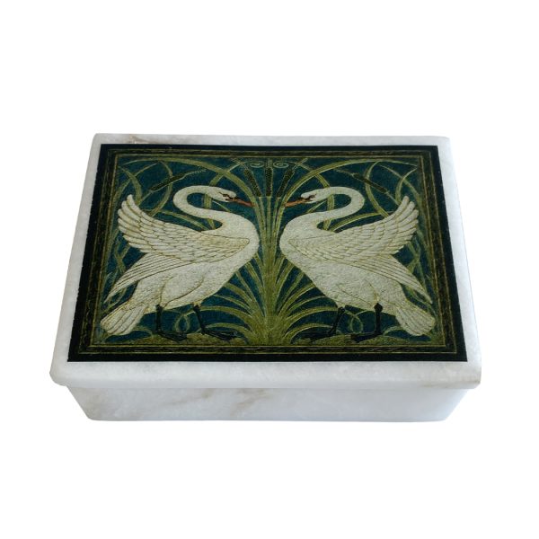 Decorative Boxes Nautical 4″ Two White Swans White Soap Stone Trinket Jewelry Box